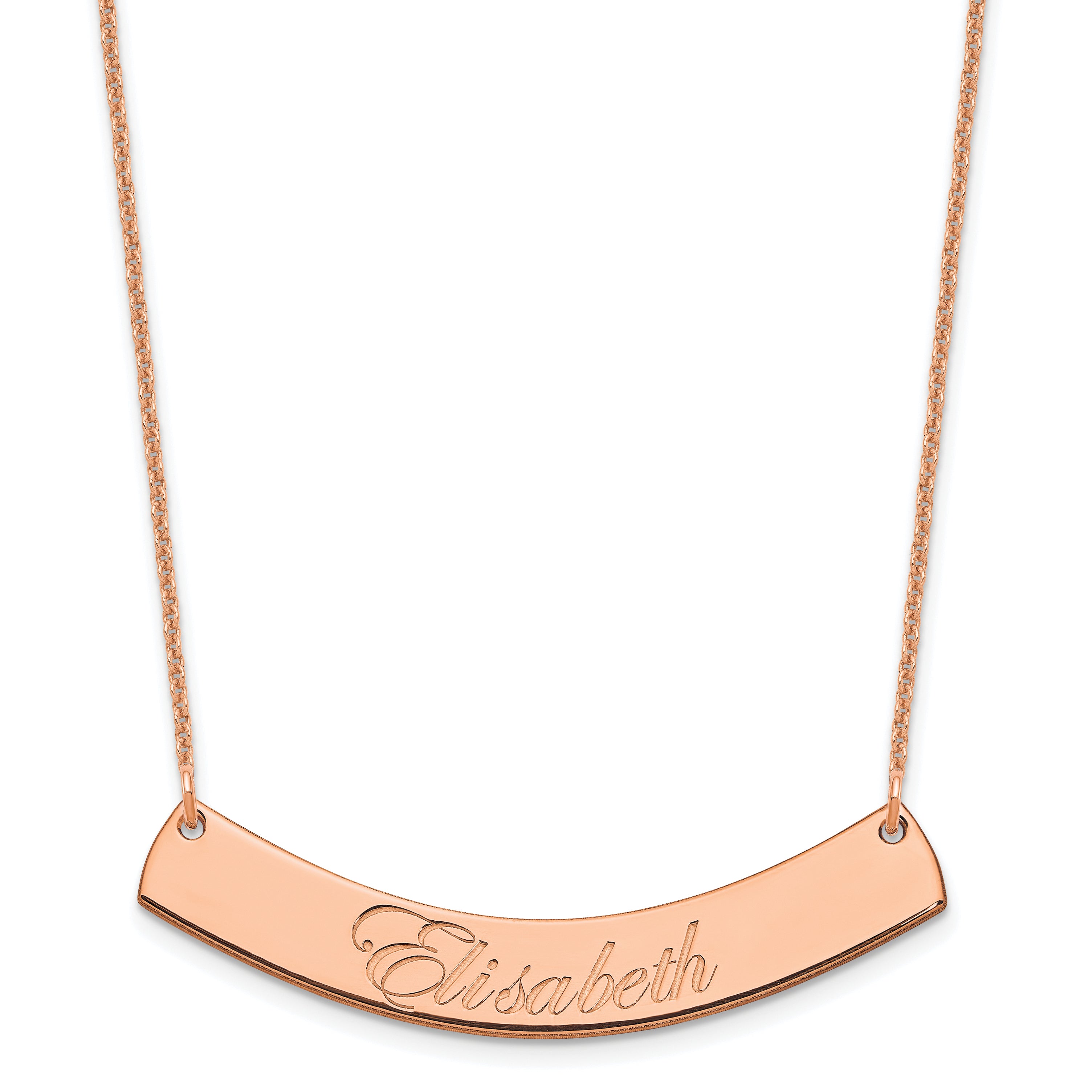 14K Rose Gold Medium Edwardian Script Curved Bar Necklace