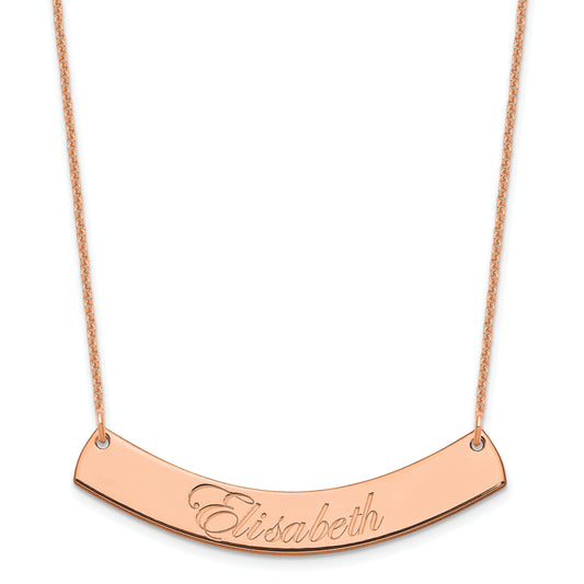 14K Rose Gold Medium Edwardian Script Curved Bar Necklace