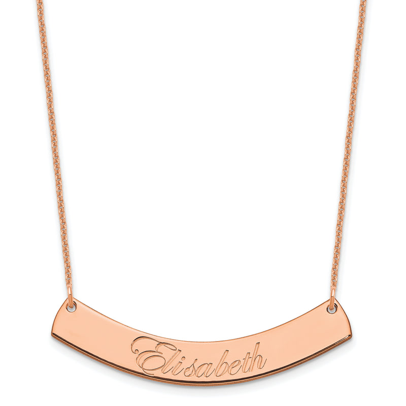 14K Rose Gold Medium Edwardian Script Curved Bar Necklace