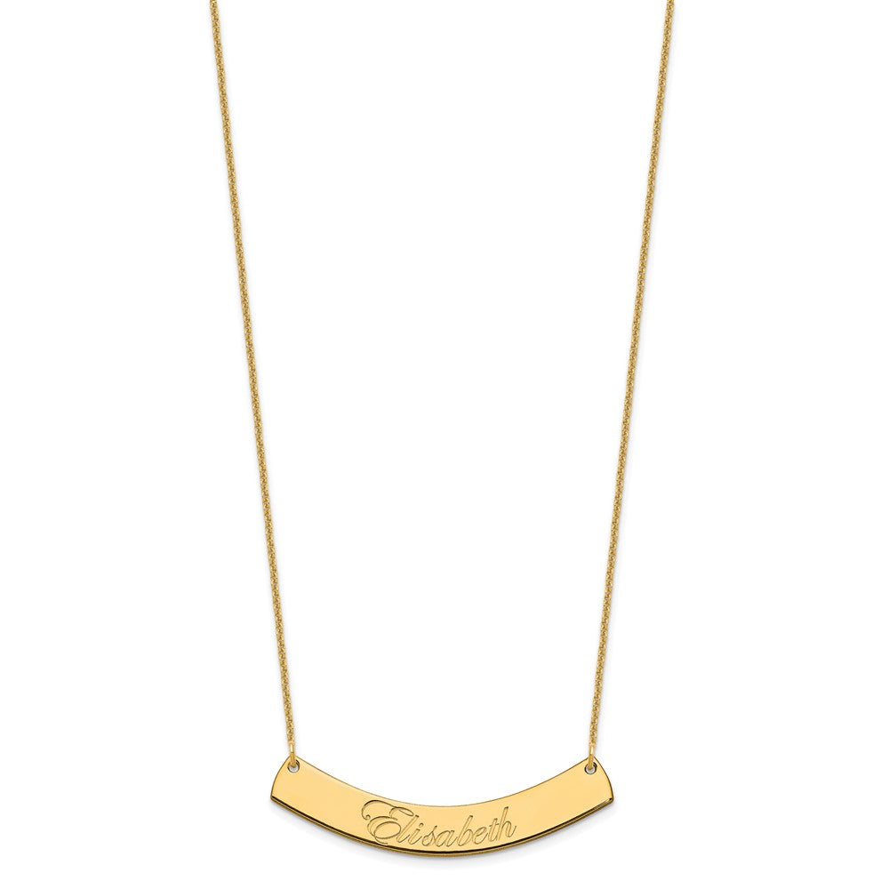 14K Yellow Gold Medium Edwardian Script Curved Bar Necklace
