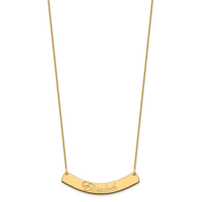 14K Yellow Gold Medium Edwardian Script Curved Bar Necklace