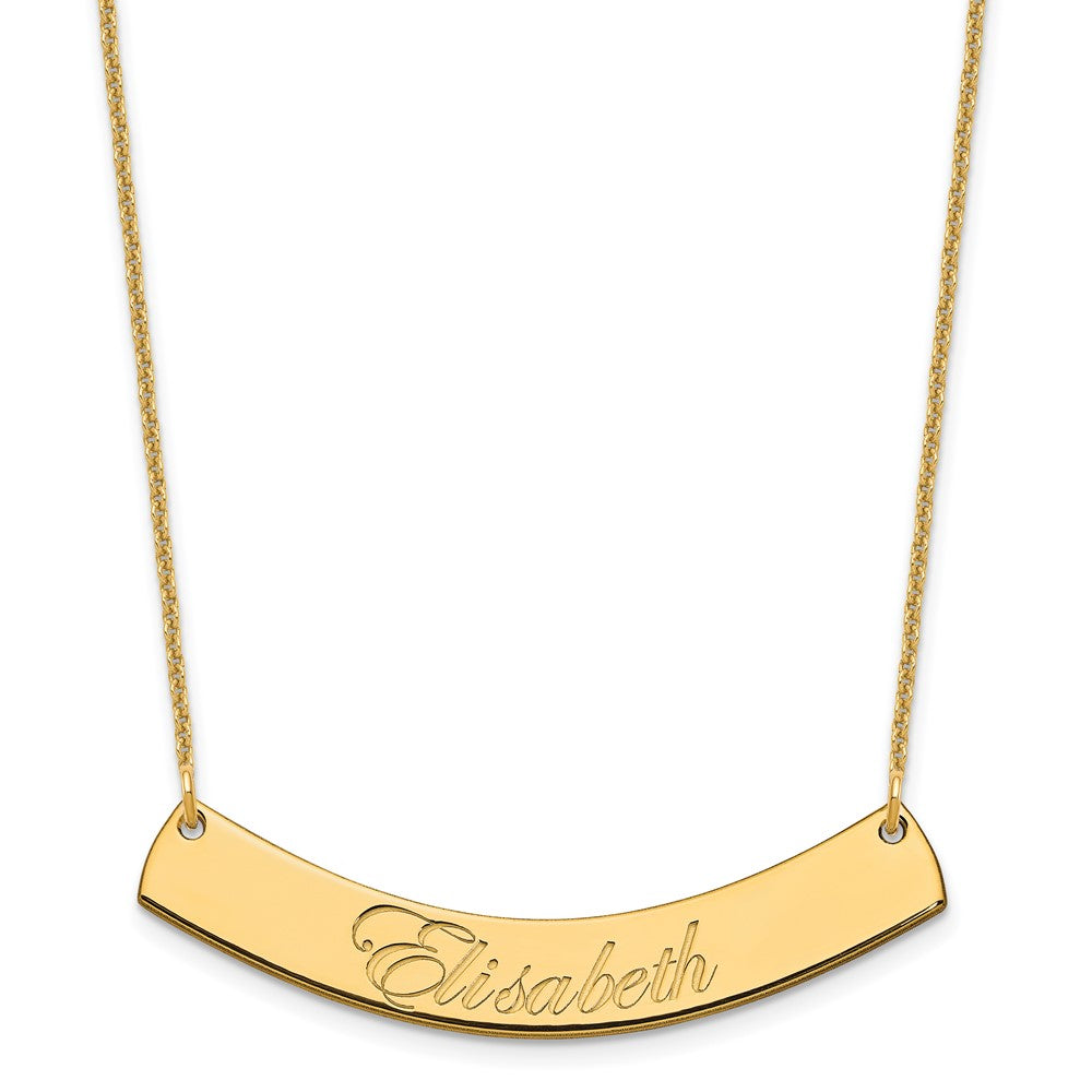 14K Yellow Gold Medium Edwardian Script Curved Bar Necklace