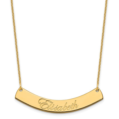 14K Yellow Gold Medium Edwardian Script Curved Bar Necklace