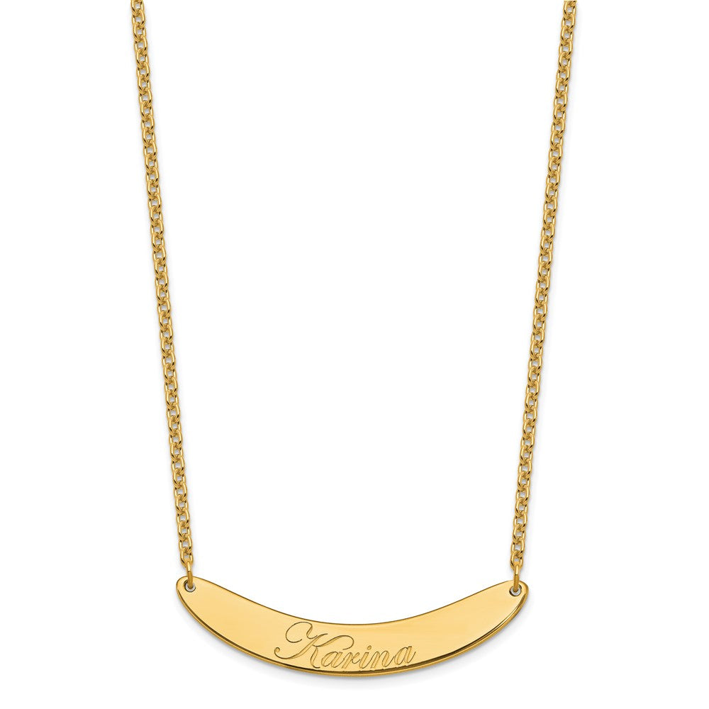 Gold Plated Medium Edwardian Script Curved Bar Necklace