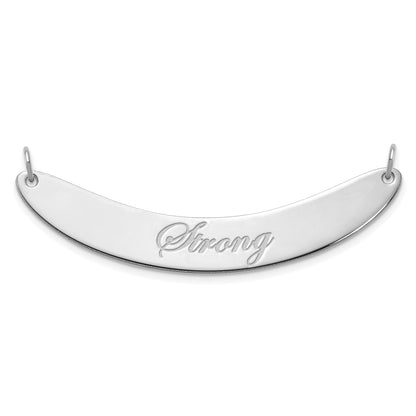 Sterling Silver Rhod Plated Medium Edwardian Script Curved Bar Necklace