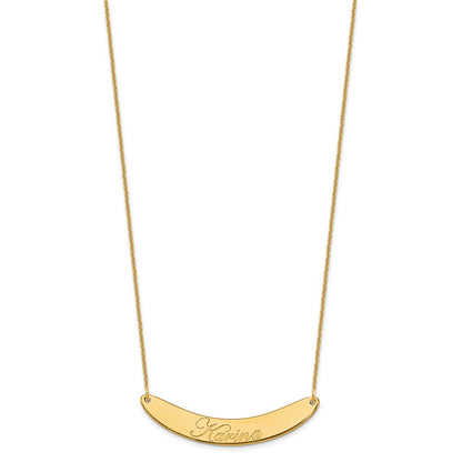 14K Yellow Gold Medium Edwardian Script Curved Bar Necklace