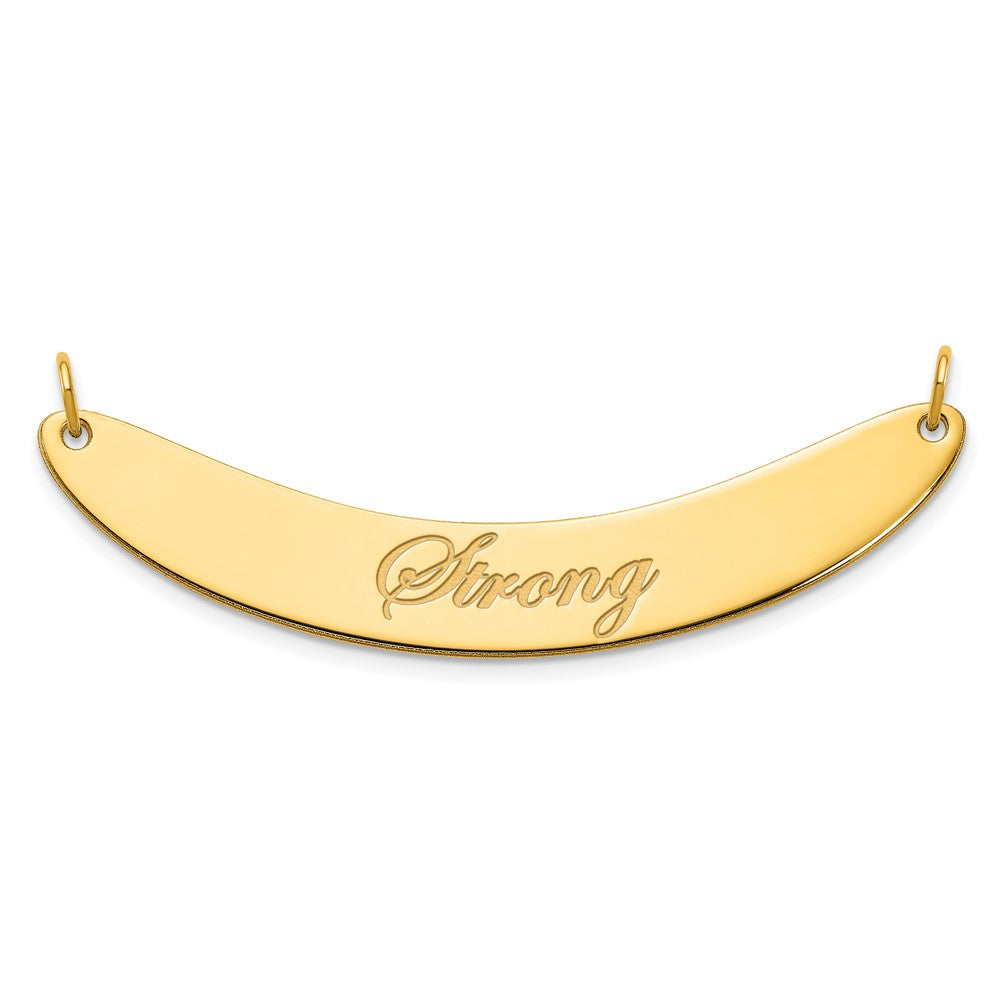 14K Yellow Gold Medium Edwardian Script Curved Bar Necklace