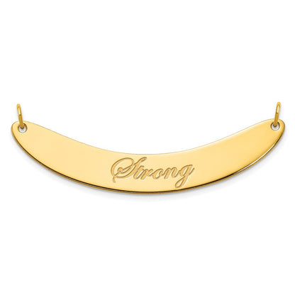 14K Yellow Gold Medium Edwardian Script Curved Bar Necklace