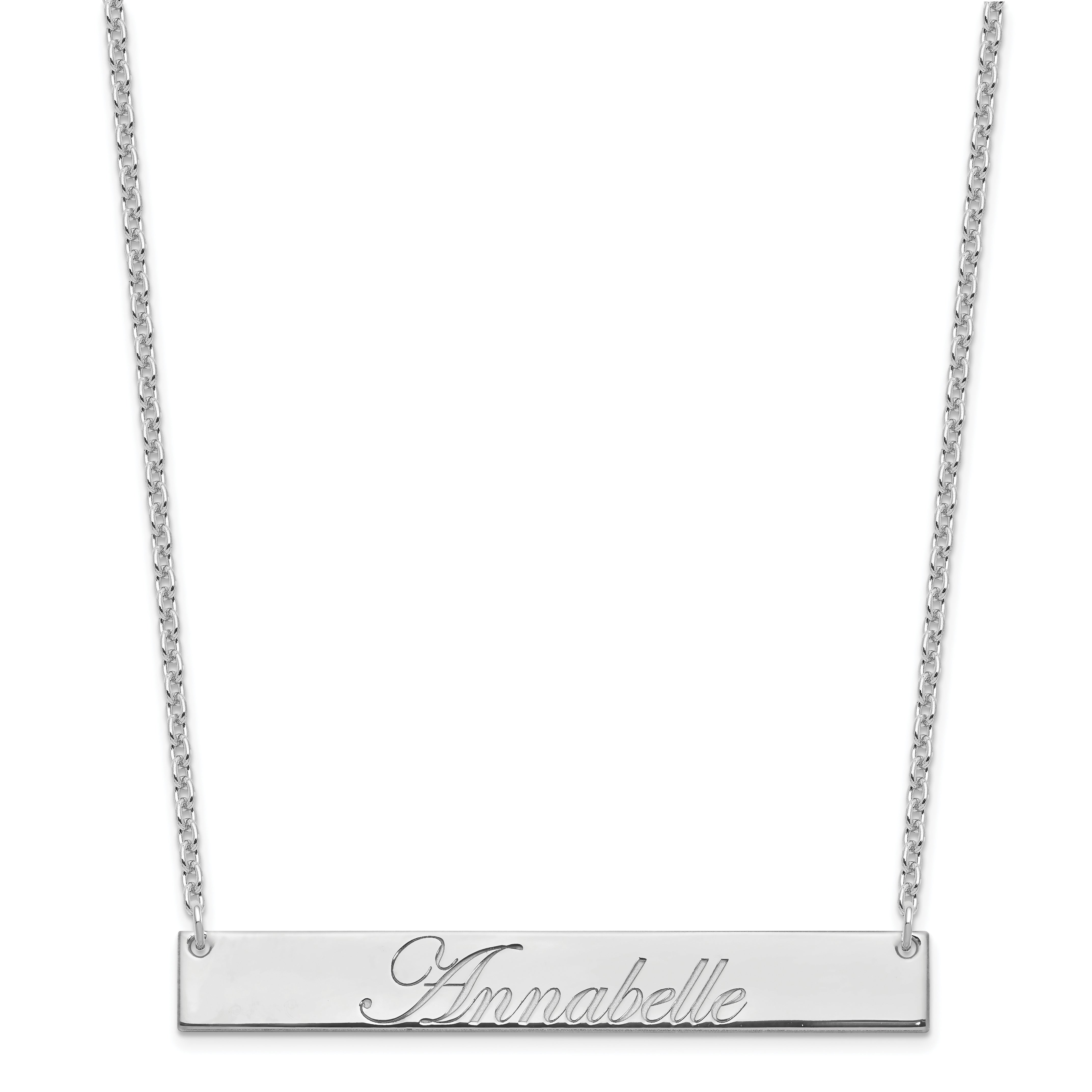 Sterling Silver Rhodium Plated Large Edwardian Script Bar Necklace