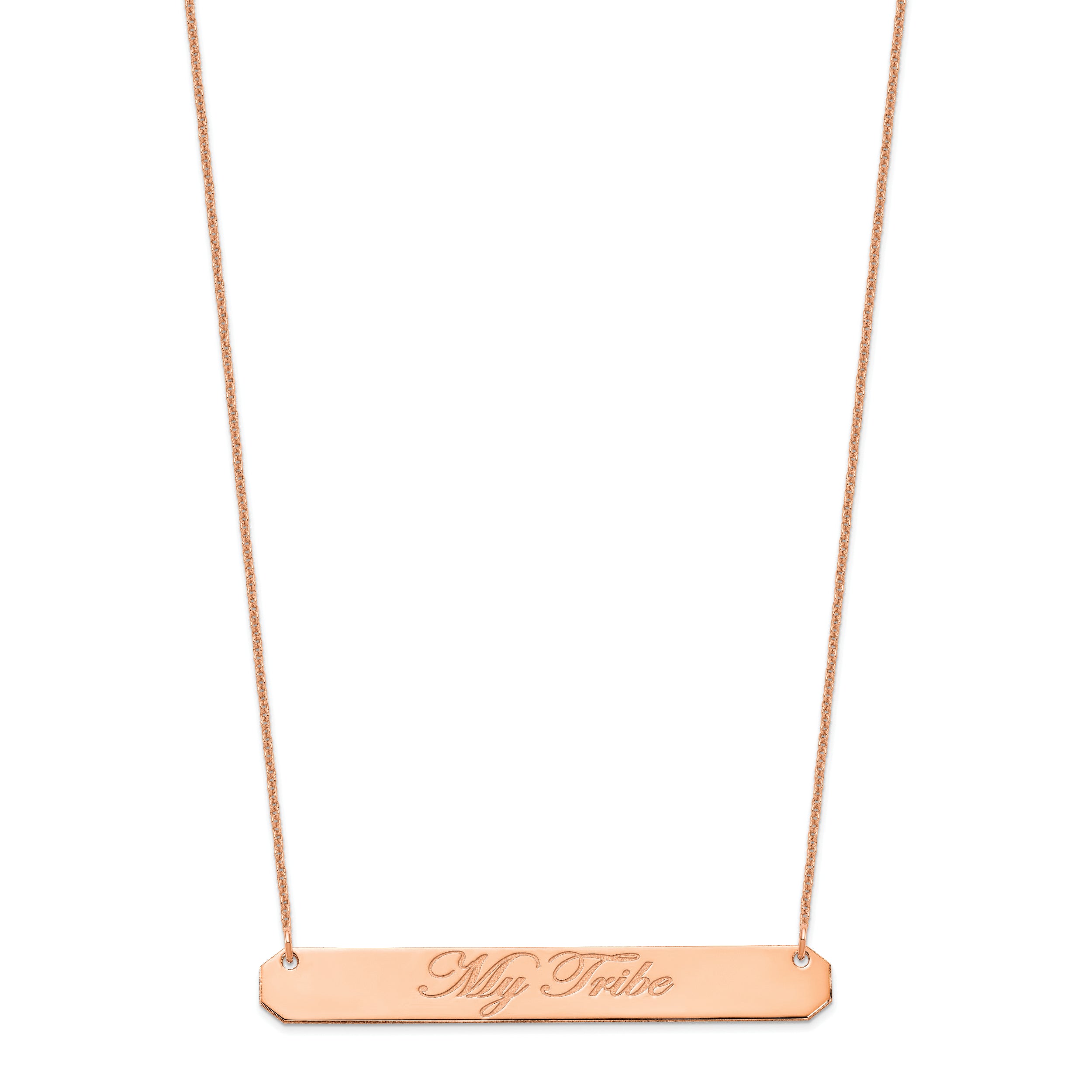 14K Rose Gold Large Edwardian Script Bar Necklace