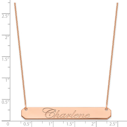 14K Rose Gold Large Edwardian Script Bar Necklace