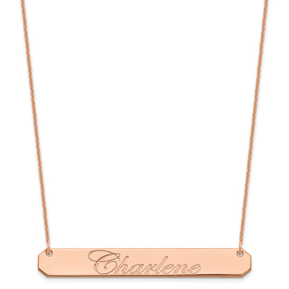 14K Rose Gold Large Edwardian Script Bar Necklace