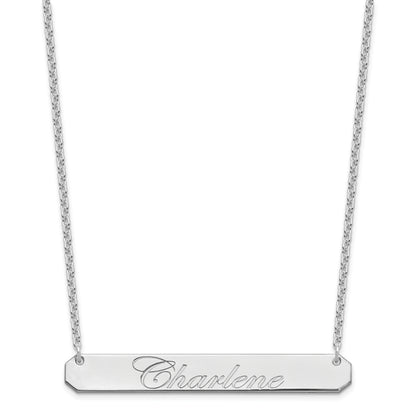 Sterling Silver Rhodium Plated Large Edwardian Script Bar Necklace