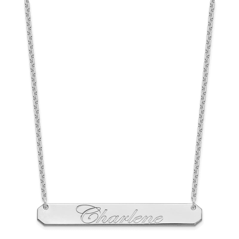 Sterling Silver Rhodium Plated Large Edwardian Script Bar Necklace