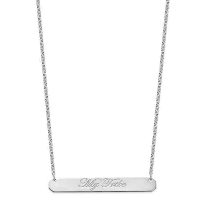 Sterling Silver Rhodium Plated Large Edwardian Script Bar Necklace
