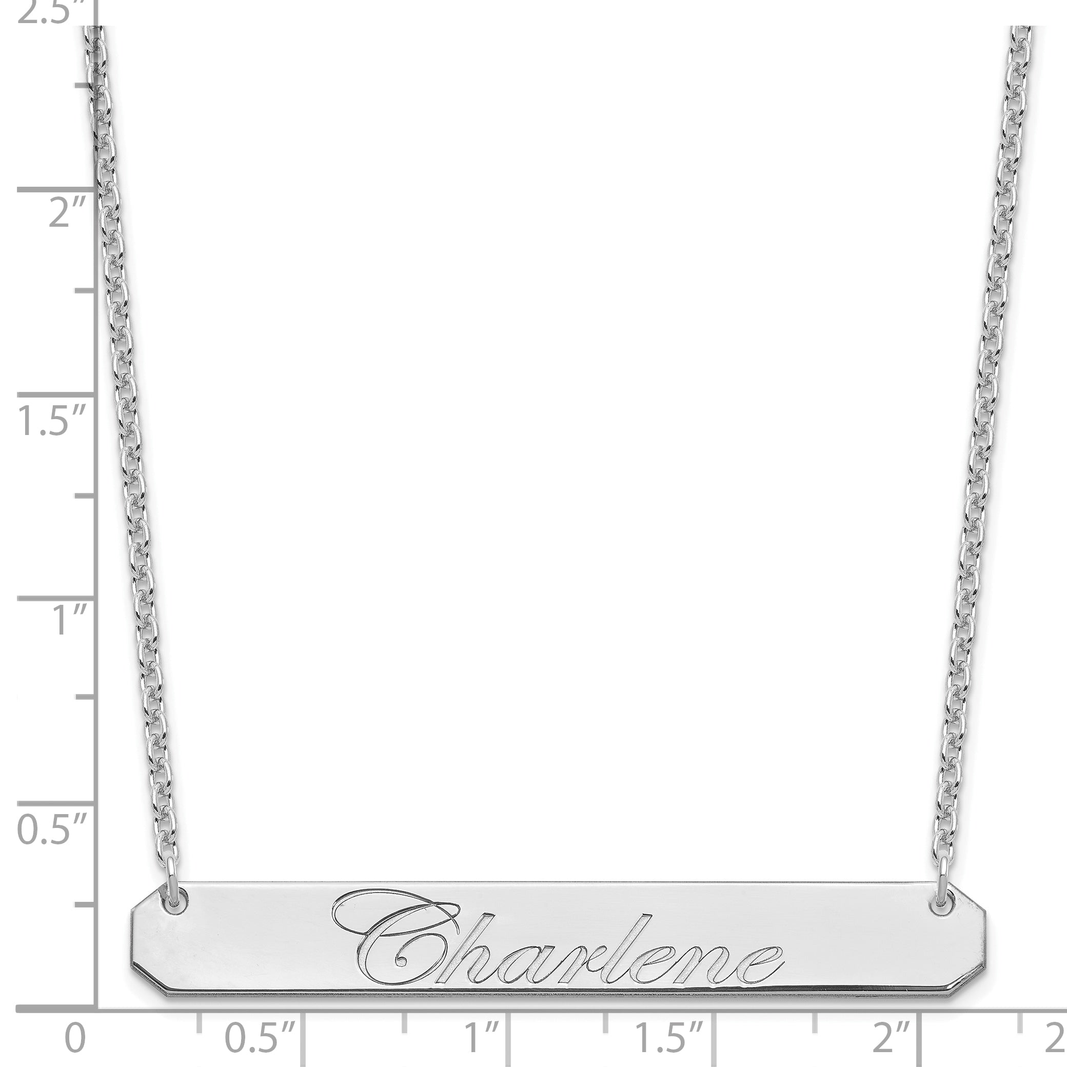 Sterling Silver Rhodium Plated Large Edwardian Script Bar Necklace