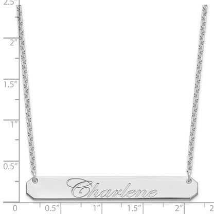 Sterling Silver Rhodium Plated Large Edwardian Script Bar Necklace