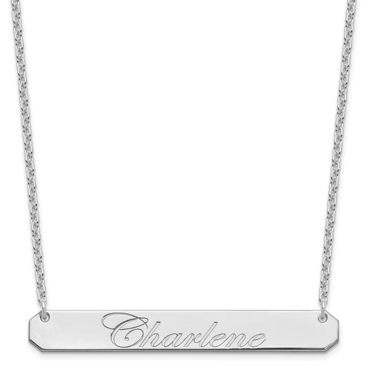 Sterling Silver Rhodium Plated Large Edwardian Script Bar Necklace