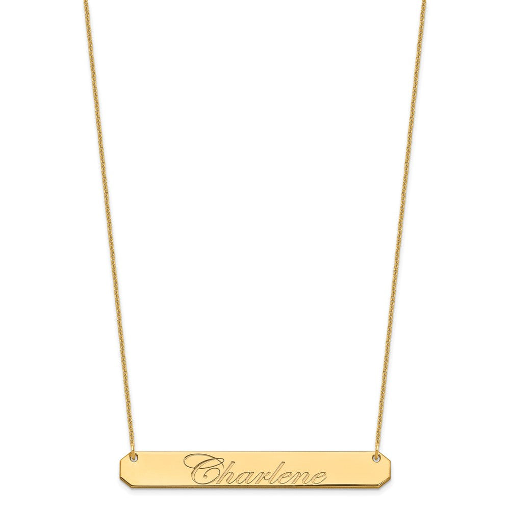 14K Yellow Gold Large Edwardian Script Bar Necklace