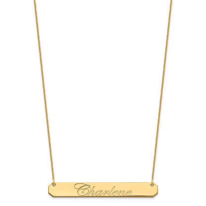 14K Yellow Gold Large Edwardian Script Bar Necklace
