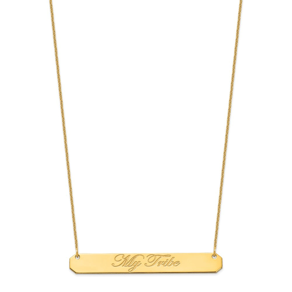 14K Yellow Gold Large Edwardian Script Bar Necklace