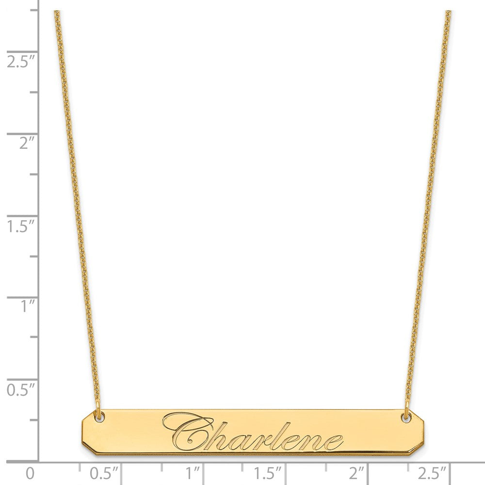 14K Yellow Gold Large Edwardian Script Bar Necklace
