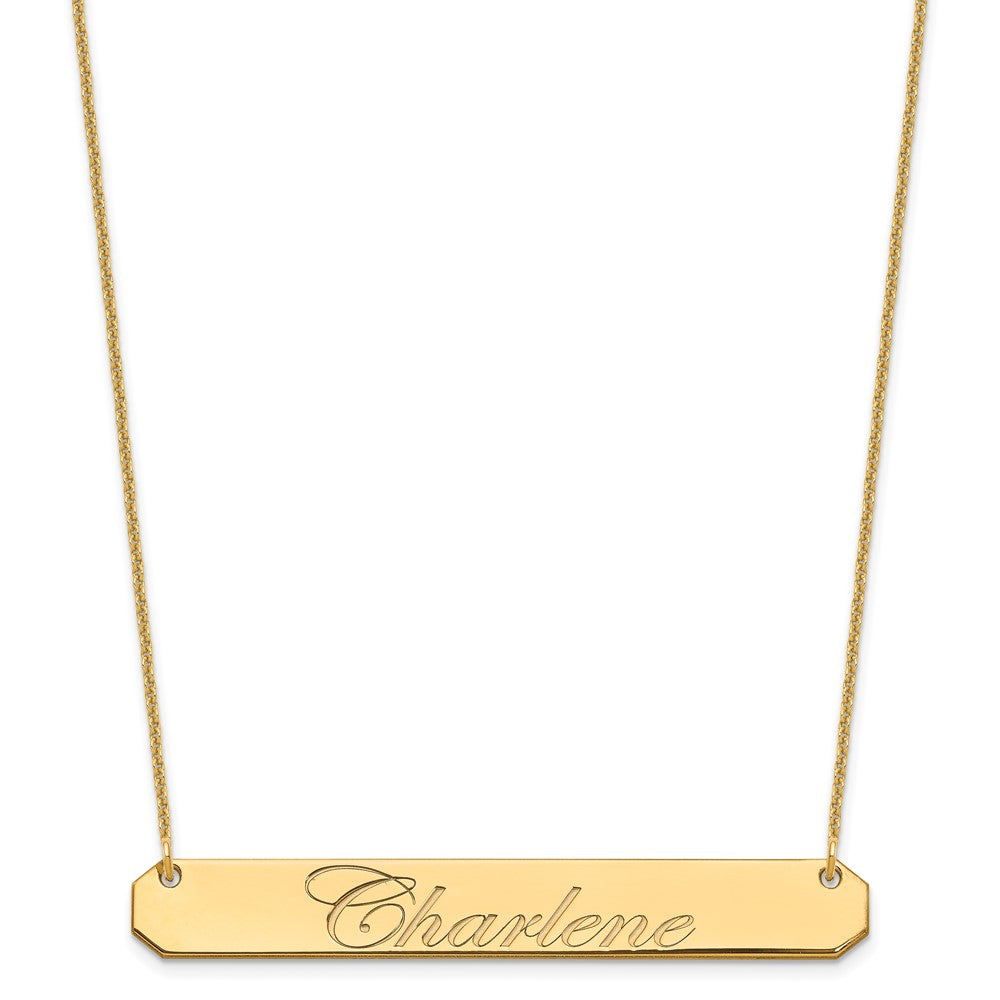 14K Yellow Gold Large Edwardian Script Bar Necklace