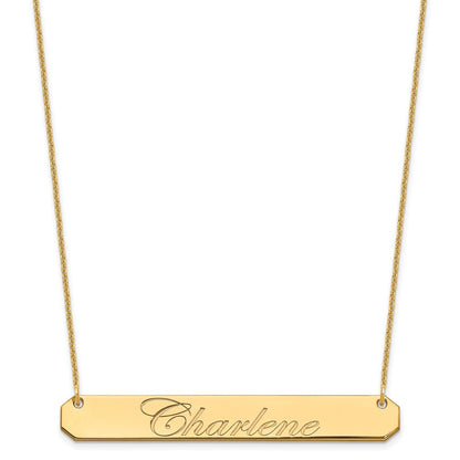 14K Yellow Gold Large Edwardian Script Bar Necklace