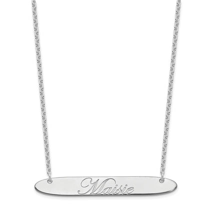 Sterling Silver Rhodium Plated Large Oblong Edwardian Script Bar Necklace
