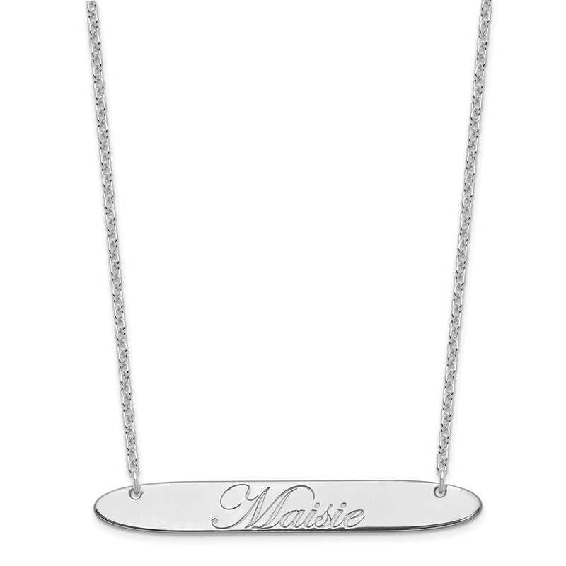Sterling Silver Rhodium Plated Large Oblong Edwardian Script Bar Necklace