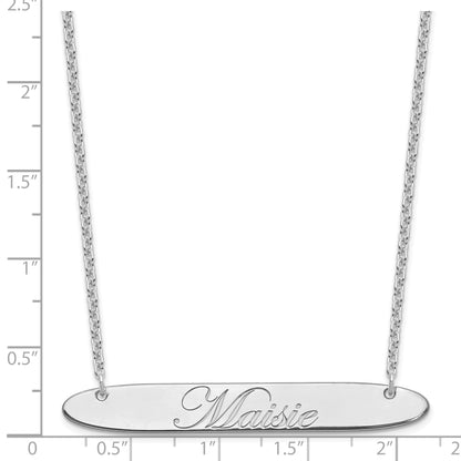 Sterling Silver Rhodium Plated Large Oblong Edwardian Script Bar Necklace