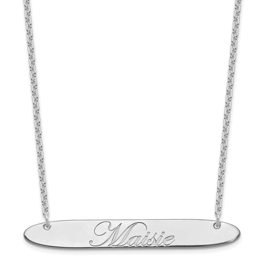 Sterling Silver Rhodium Plated Large Oblong Edwardian Script Bar Necklace