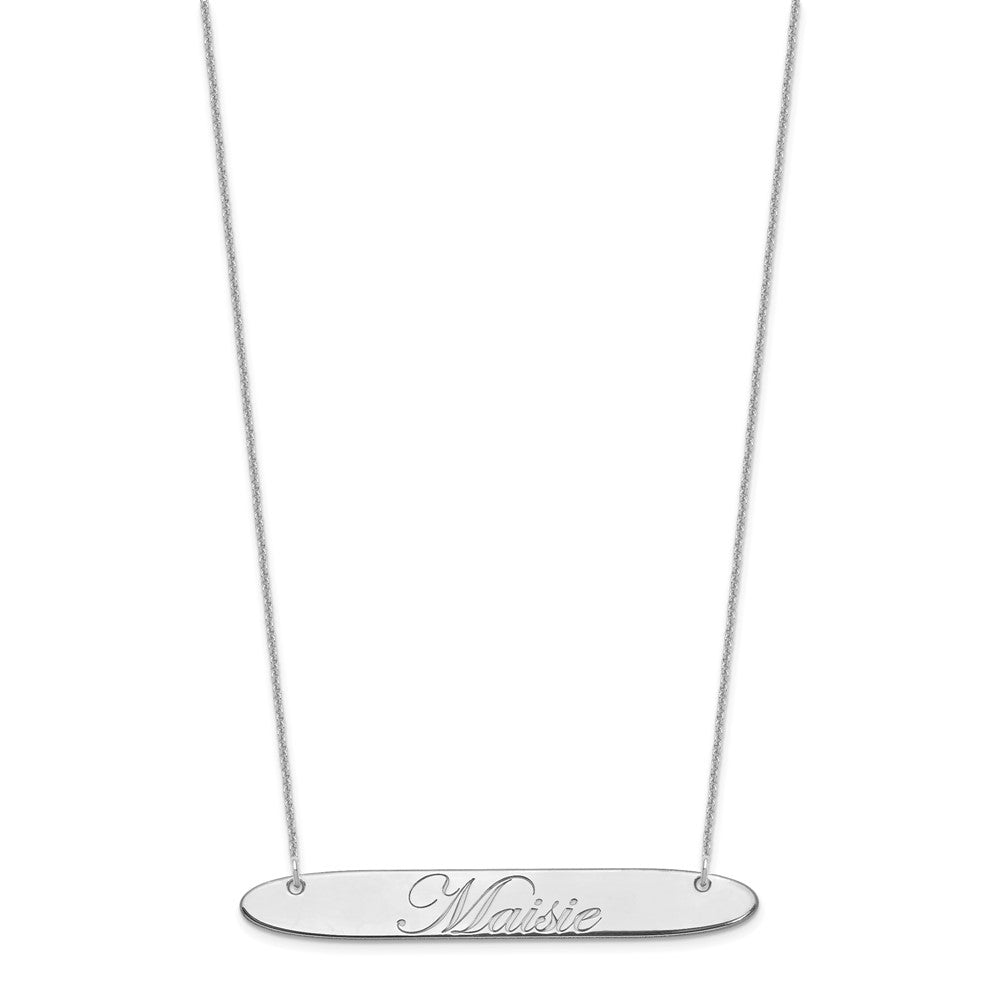 14K White Gold Large Oblong Edwardian Script Bar Necklace