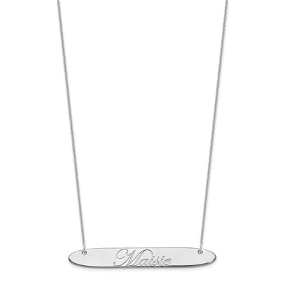 14K White Gold Large Oblong Edwardian Script Bar Necklace