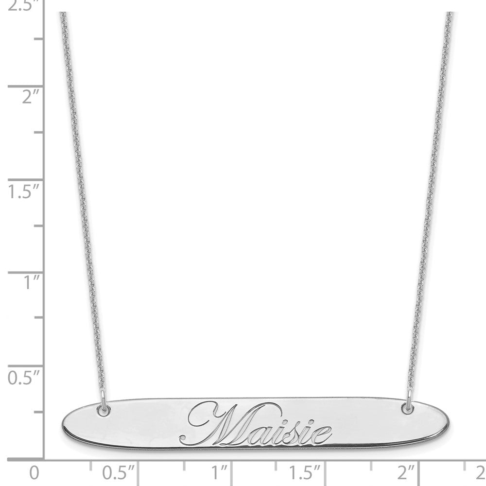 14K White Gold Large Oblong Edwardian Script Bar Necklace
