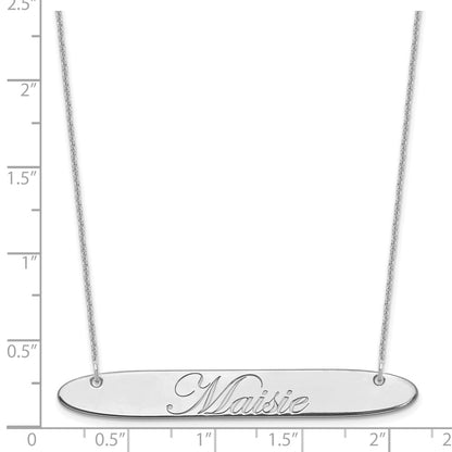 14K White Gold Large Oblong Edwardian Script Bar Necklace