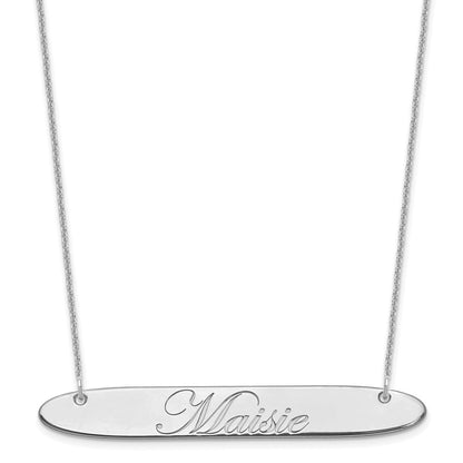 14K White Gold Large Oblong Edwardian Script Bar Necklace