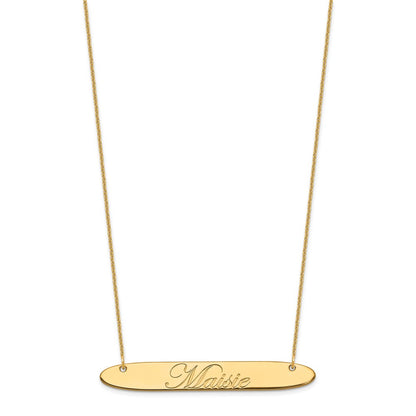 14K Yellow Gold Large Oblong Edwardian Script Bar Necklace