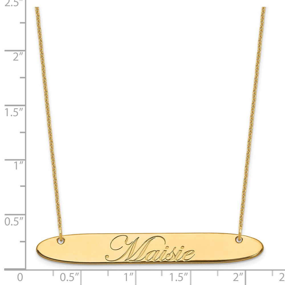 14K Yellow Gold Large Oblong Edwardian Script Bar Necklace