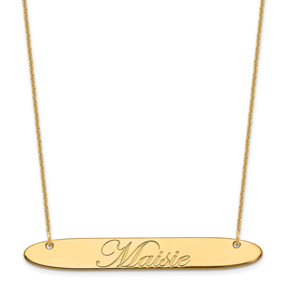 14K Yellow Gold Large Oblong Edwardian Script Bar Necklace