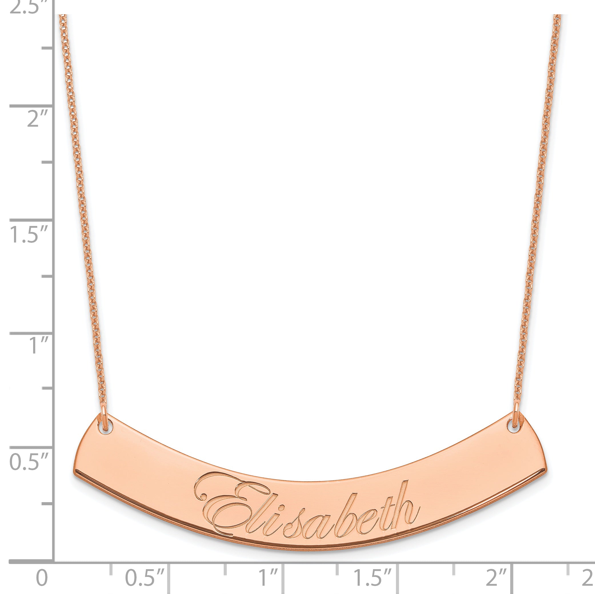 14K Rose Gold Large Edwardian Script Curved Bar Necklace