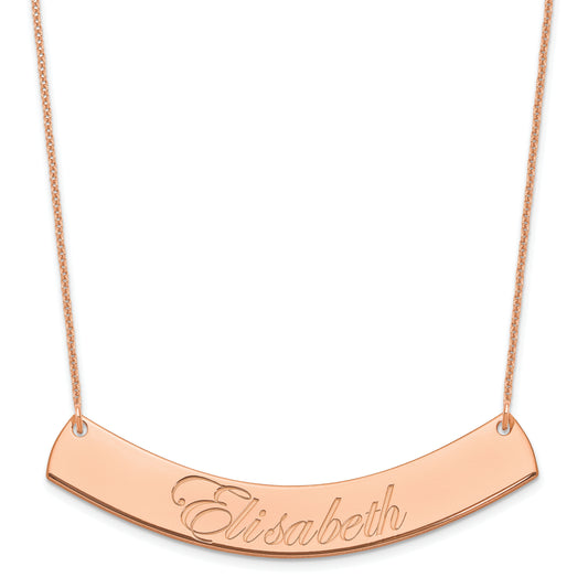 14K Rose Gold Large Edwardian Script Curved Bar Necklace