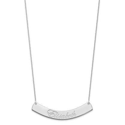 14K White Gold Large Edwardian Script Curved Bar Necklace