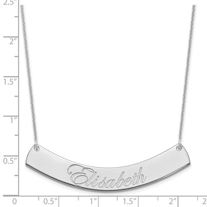 14K White Gold Large Edwardian Script Curved Bar Necklace