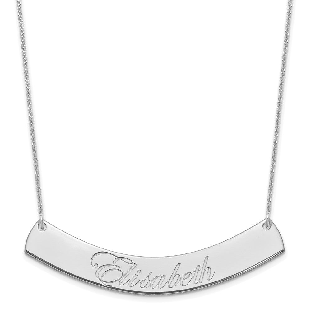 14K White Gold Large Edwardian Script Curved Bar Necklace