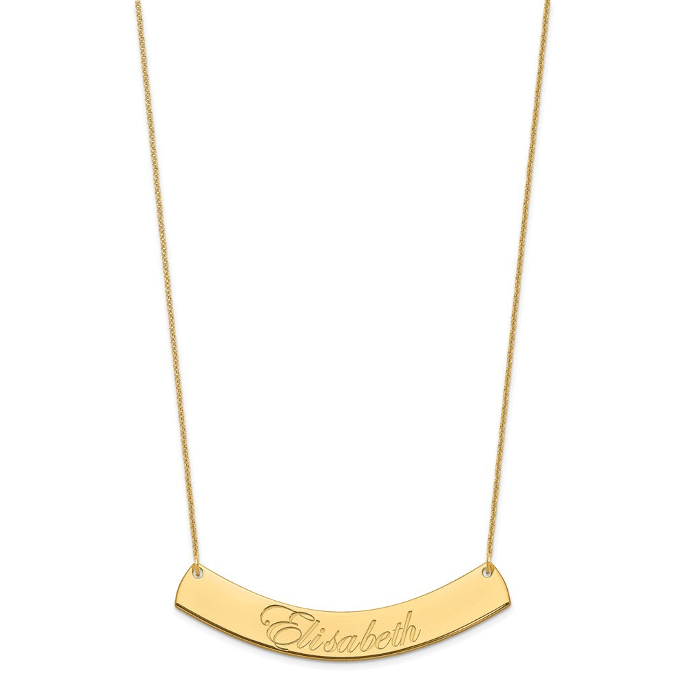 14K Yellow Gold Large Edwardian Script Curved Bar Necklace