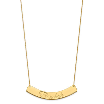 14K Yellow Gold Large Edwardian Script Curved Bar Necklace