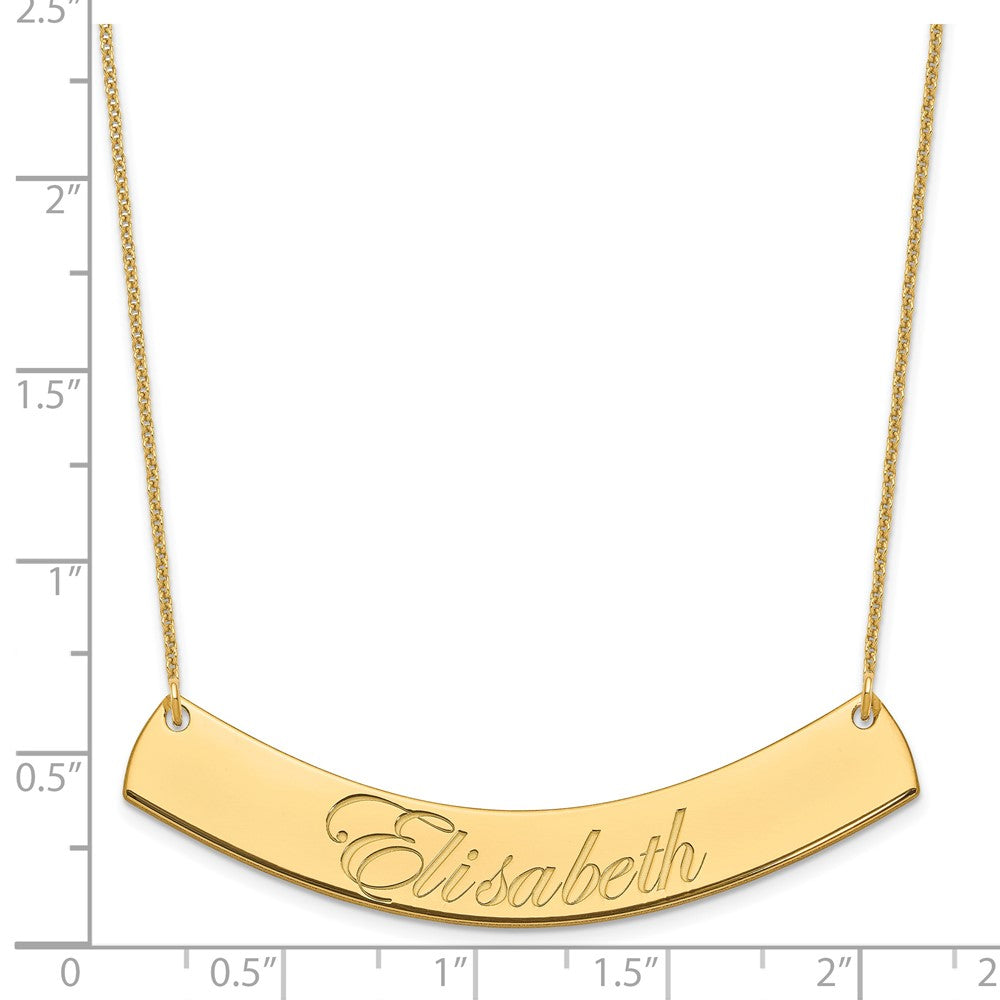 14K Yellow Gold Large Edwardian Script Curved Bar Necklace