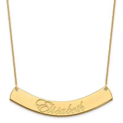 14K Yellow Gold Large Edwardian Script Curved Bar Necklace