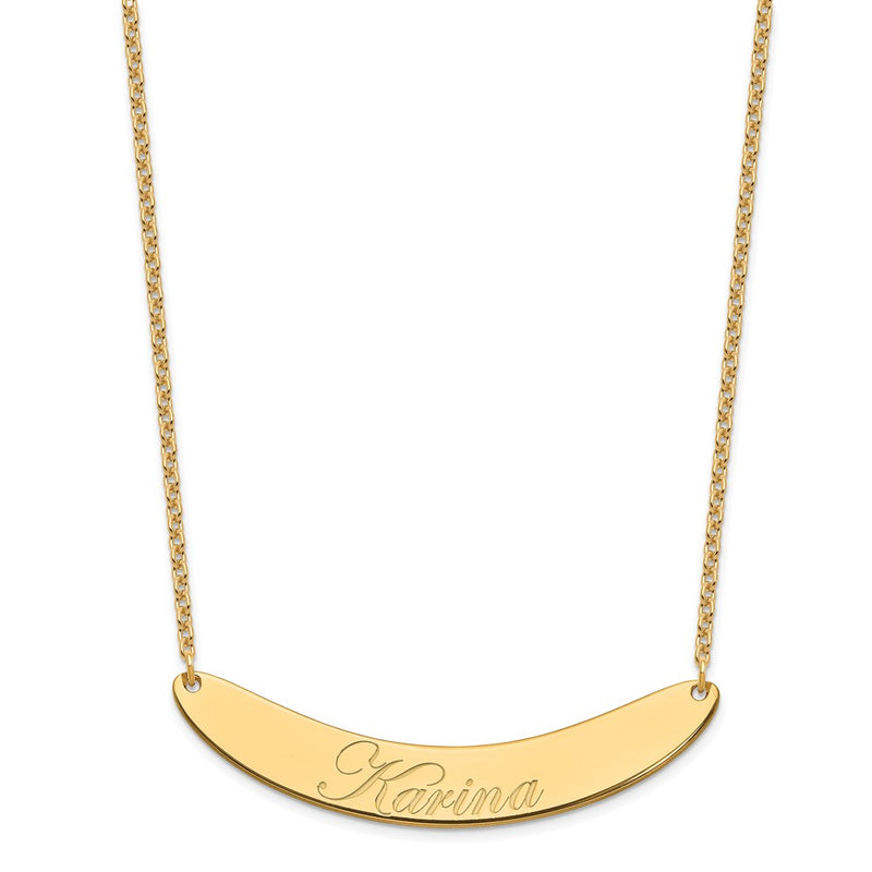 Gold Plated Large Edwardian Script Curved Bar Necklace